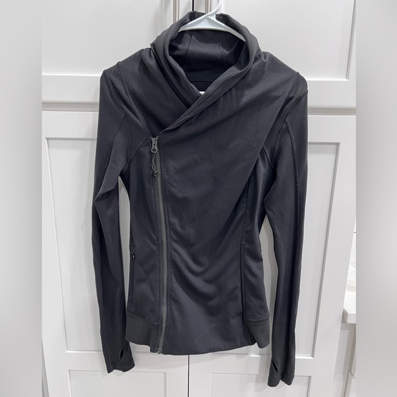lululemon athletica Tops - RARE Lululemon Double Zip Cowl Neck Jacket Sweatshirt Black Size 4